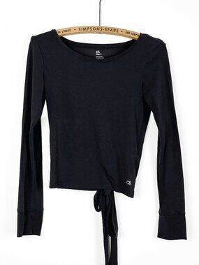 Gap Fit Womens XS Open Back Breathe Long Sleeve Tie Back Top Activewear Black